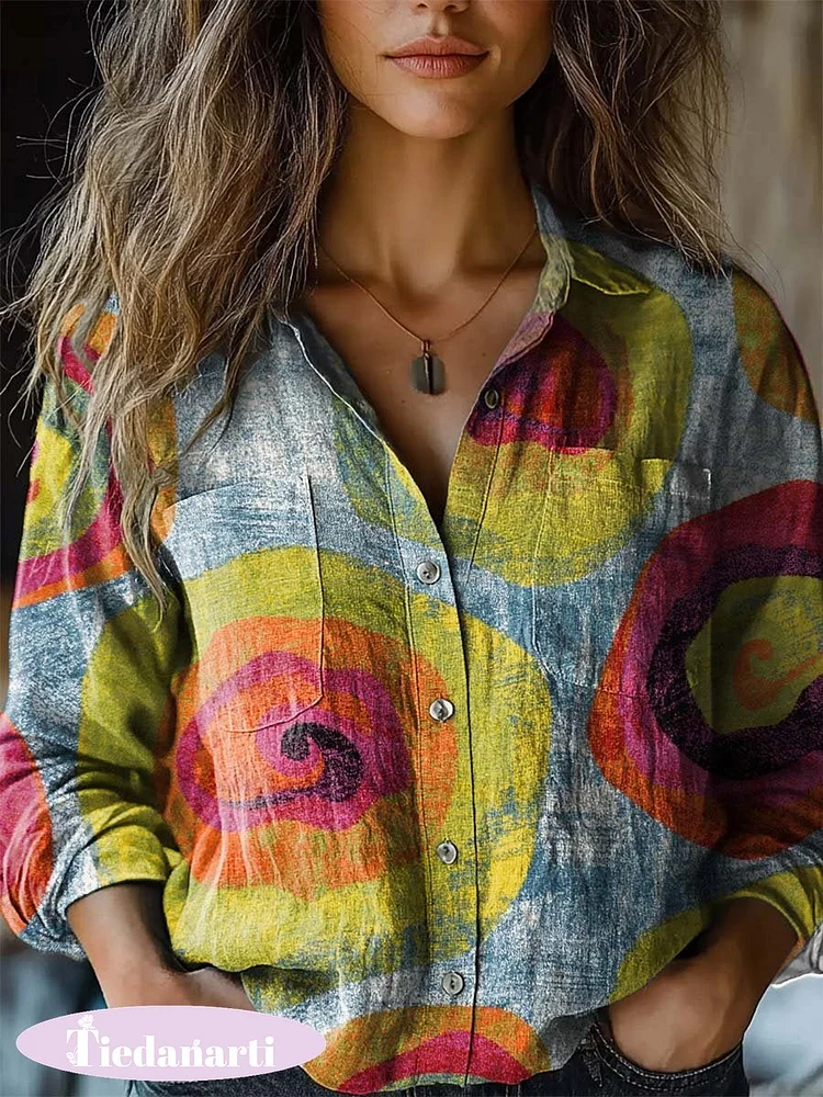 Women's Simple Art Print Casual Long Sleeve Comfortable Cotton Shirt