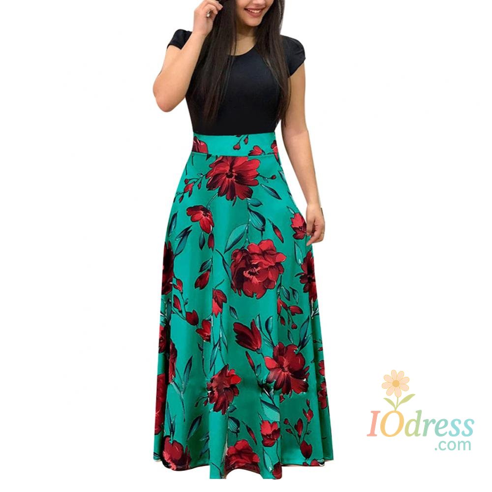 IO Dress Elegant Women's Long Dress Flower Retro Printed Patchwork Long Sleeve Banquet Maxi Robe S-5XL