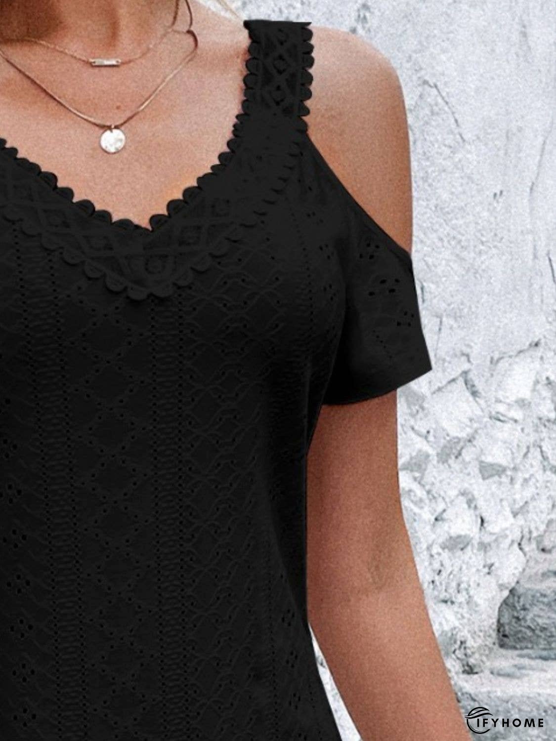 Eyelet V-Neck Cold Shoulder Mini Dress | IFYHOME