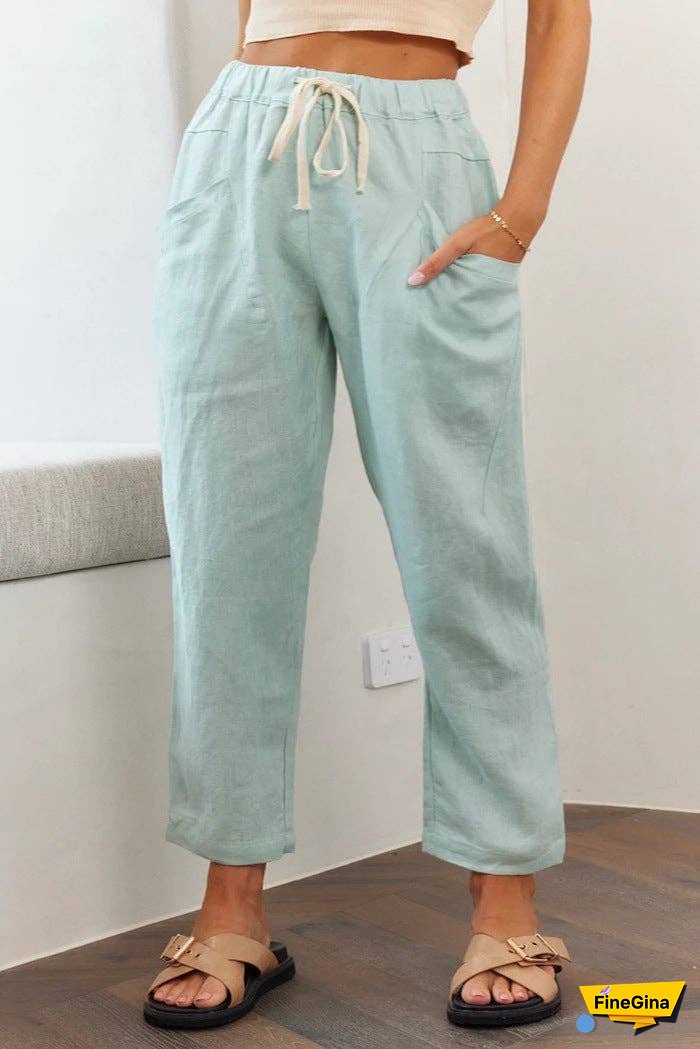 Solid Color Linen Casual Fit Ladies Pants SKP0111