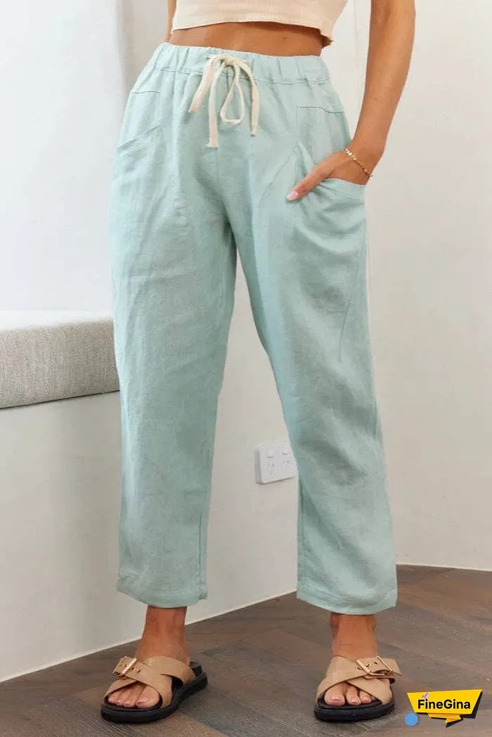 Solid Color Linen Casual Fit Ladies Pants SKP0111