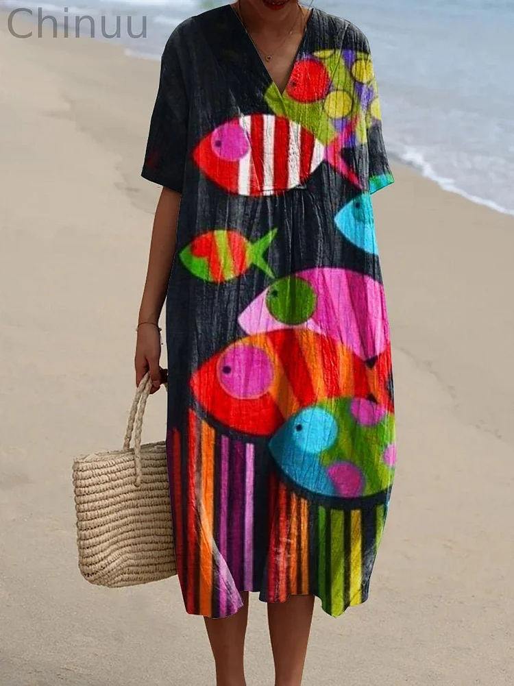 Women's  Fish  Art Print  Casual Dress