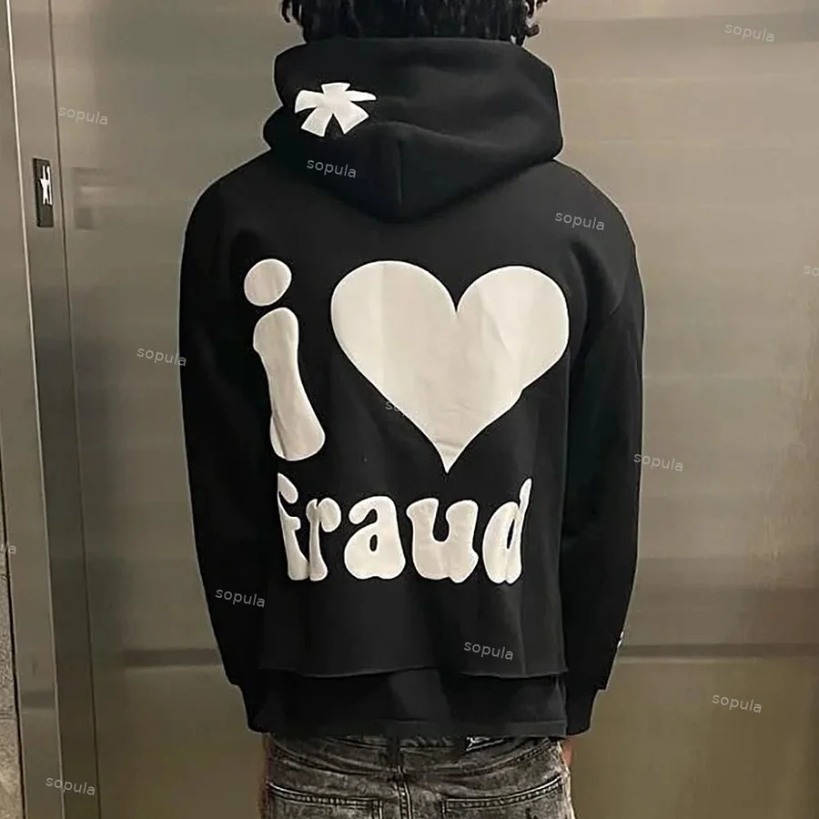 Sopula I Love Fraud Graphic Oversized Cropped Hoodie
