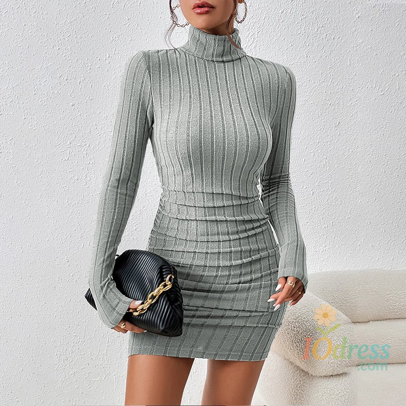 IO Dress Autumn Winter Dresses Solid Women Long Sleeves Turtleneck Sexy Bodycon Sheath Mini Dress Club Elegant Party Lady Knitted Dresses