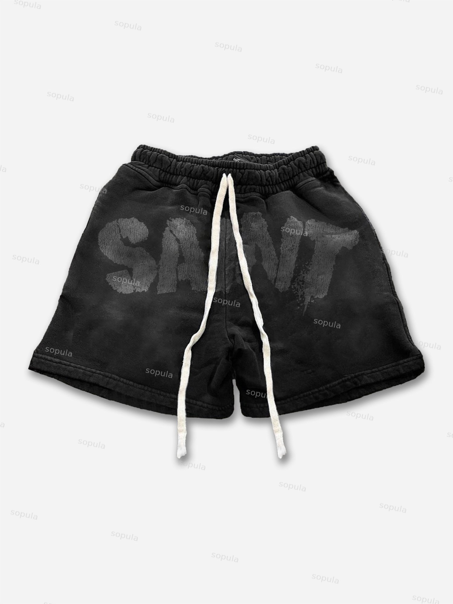 Saint Graphic Print Drawstring Shorts