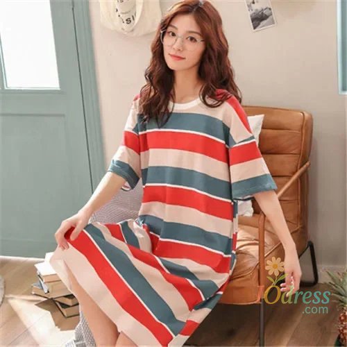 IO Dress Women Sleeping Dress Korean Short Sleeve Nightgown 2024 Summer Plus Size Ladies Sleepwear Lounge Cartoon Print Pajamas Cute