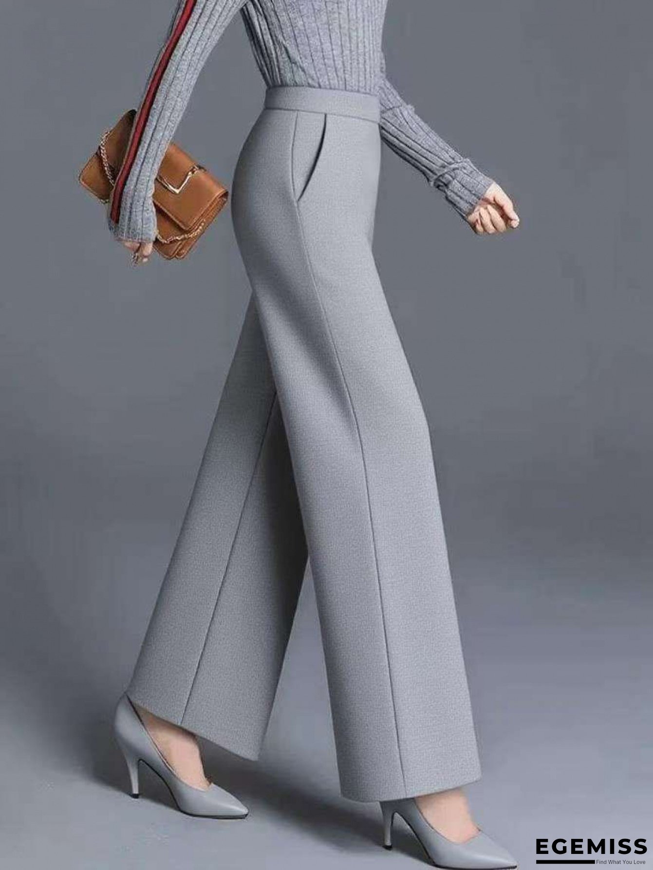 Plus Size - 2pcs Women's Elegant High-Waist Wide Leg Pants With Side Pockets, Solid Color Loose Fit Pants For Work And Office, All-Season Comfort, Casual Office Wear | Elegant Wide Leg Pants | Comfortable Fit | EGEMISS