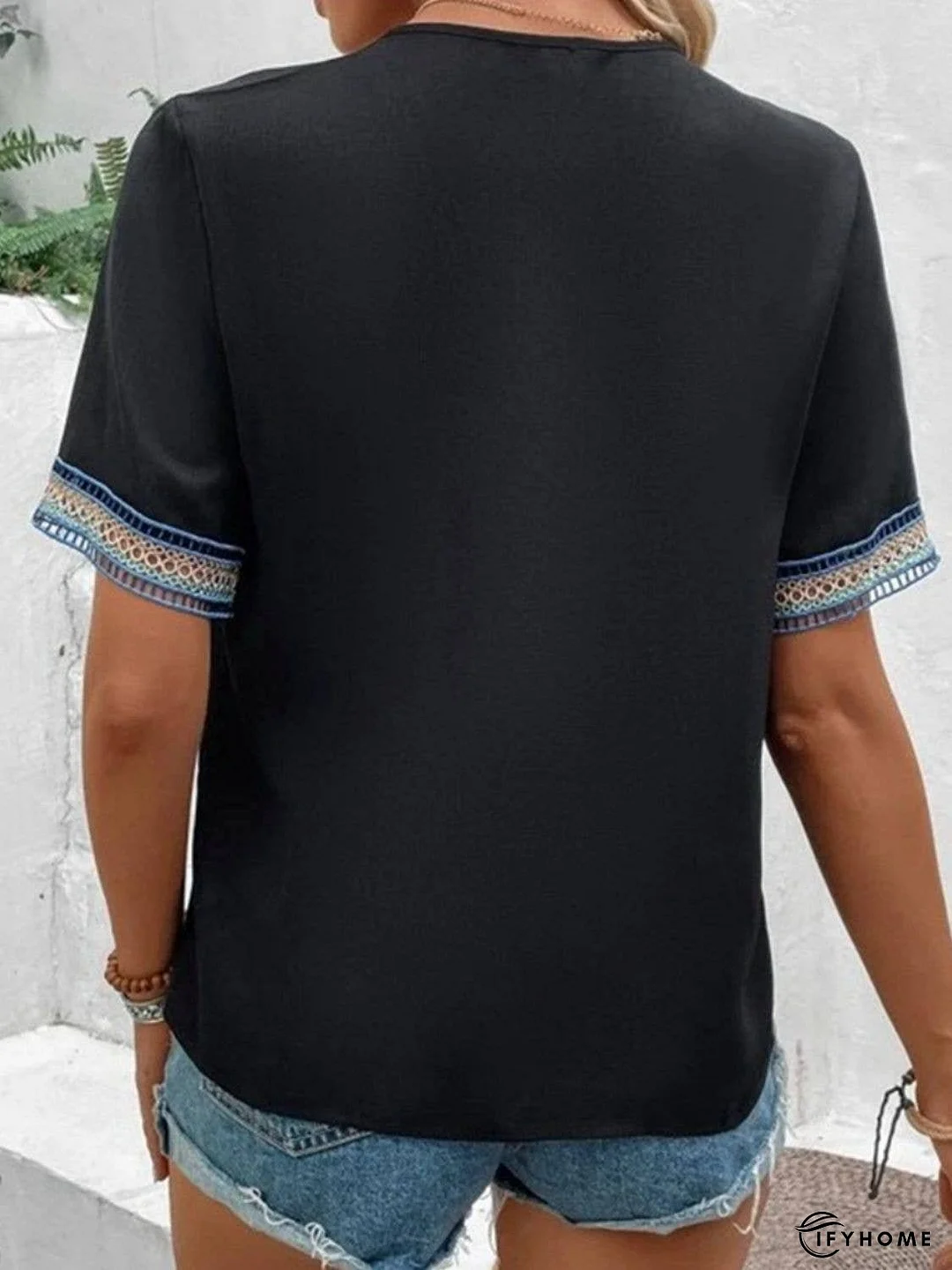 Full Size V-Neck Short Sleeve Blouse | IFYHOME