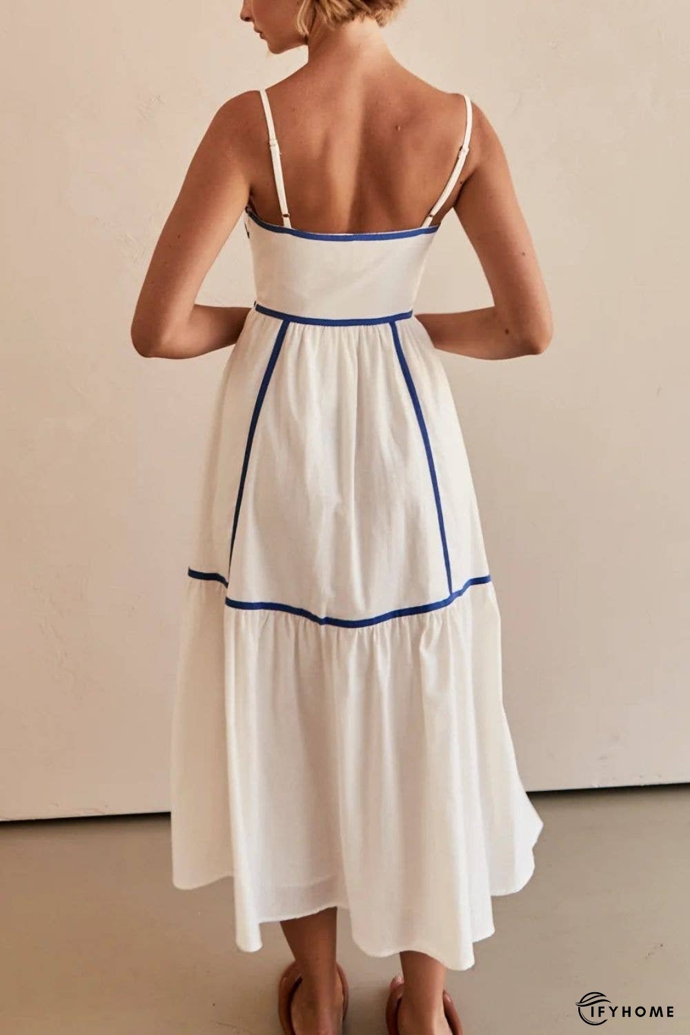 Contrast Trim Square Neck Midi Cami Dress | IFYHOME