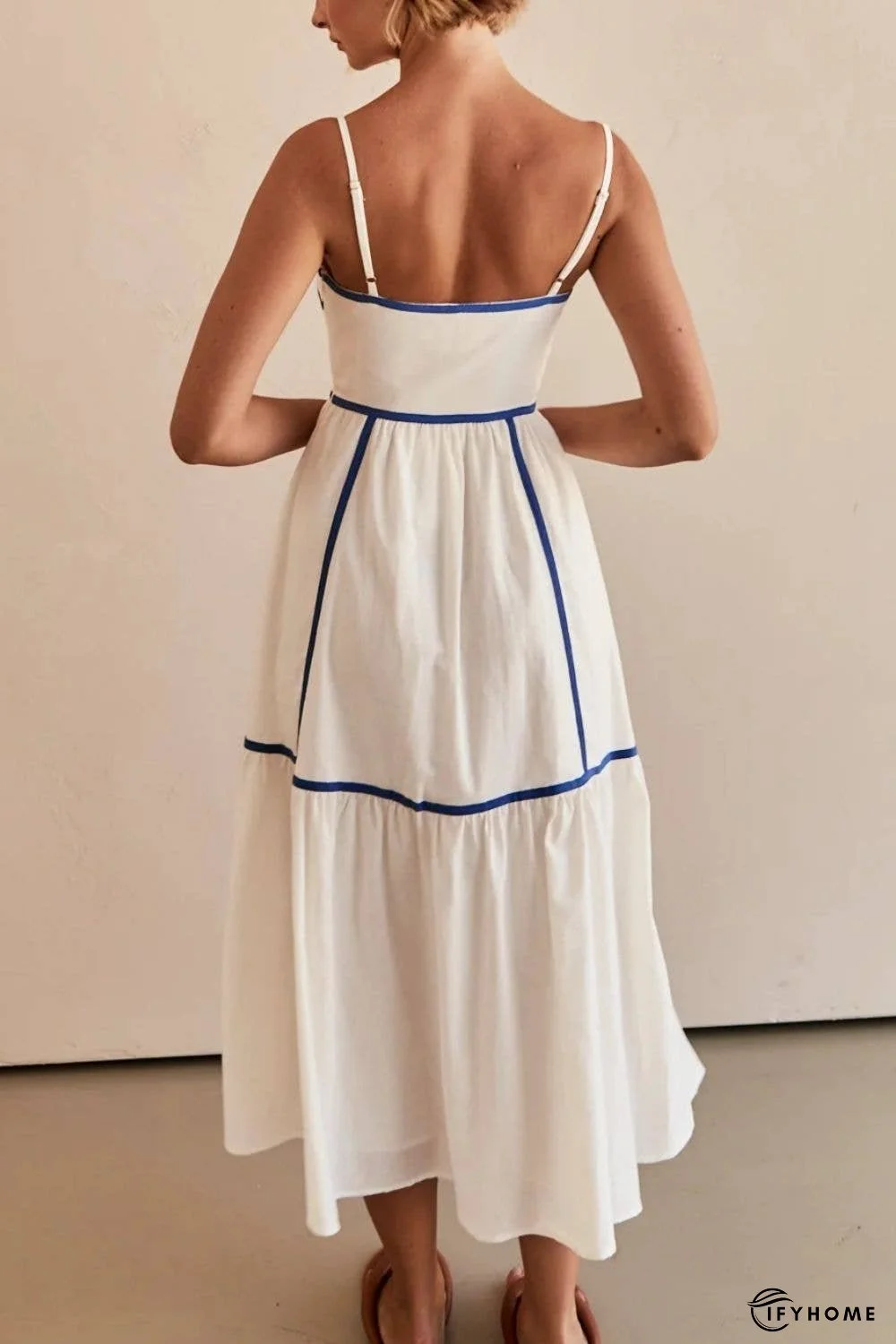 Contrast Trim Square Neck Midi Cami Dress | IFYHOME