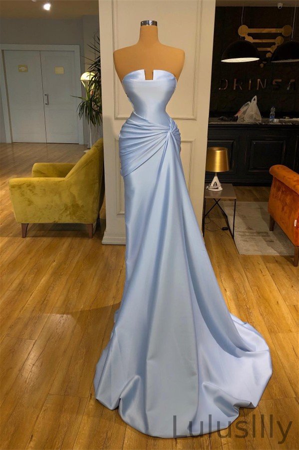 Gorgeous Baby Blue Strapless Mermaid Prom Dress With Pleats On Sale - lulusllly