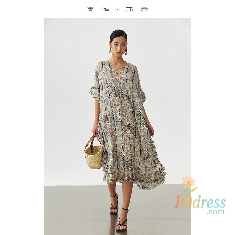 IO Dress Animal Fiber Fabric ~ Aristocratic Clothing! 2025 Summer Women's Ruffled Mulberry Silk Dress Design Niche Silk Long Skirt IO Dress