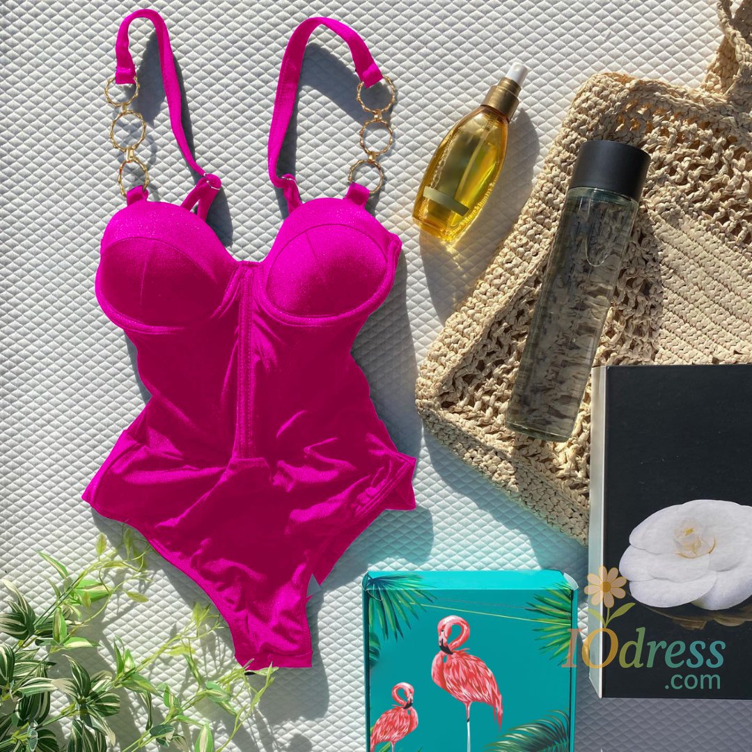 IO Dress 2025 Sexy Swimwear Push Up One Piece Swimsuit Floral Print Swimwear Women Ruffle Solid Swimsuit Deep-V Bathing Suit Beachwear