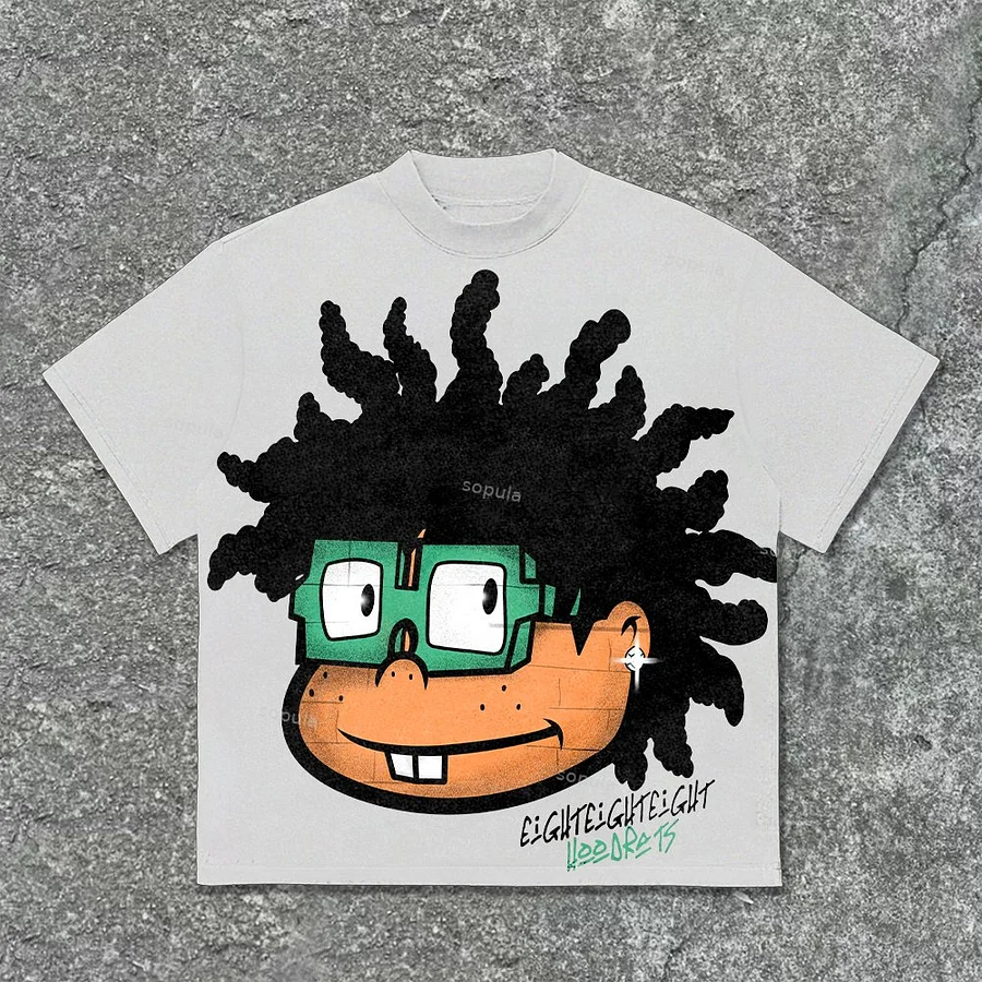 Vintage Cartoon Avatar Print Graphic Cotton T-Shirt