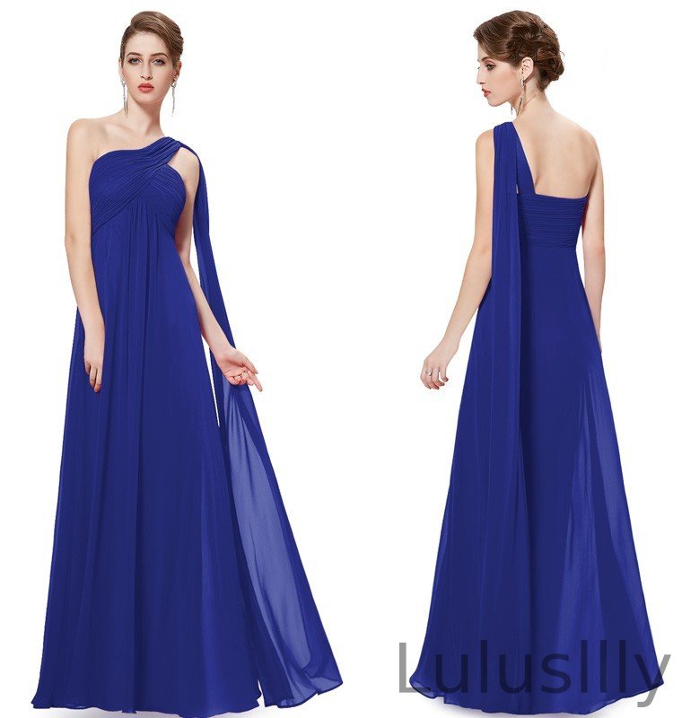 One Shoulder Ruffles Chiffon Long Evening Gowns - lulusllly