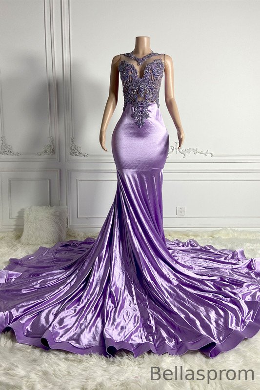 Bellasprom Lilac Sleeveless Prom Dress Mermaid Long With Beadings Online Bellasprom