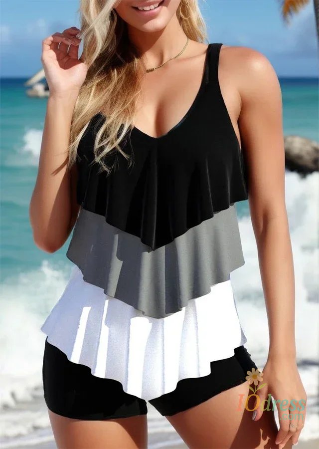 IO Dress New High-quality Summer Women's Swimsuit Fashionable Vacation Sexy Ruffled Top Shorts Two-piece Set S-6XL