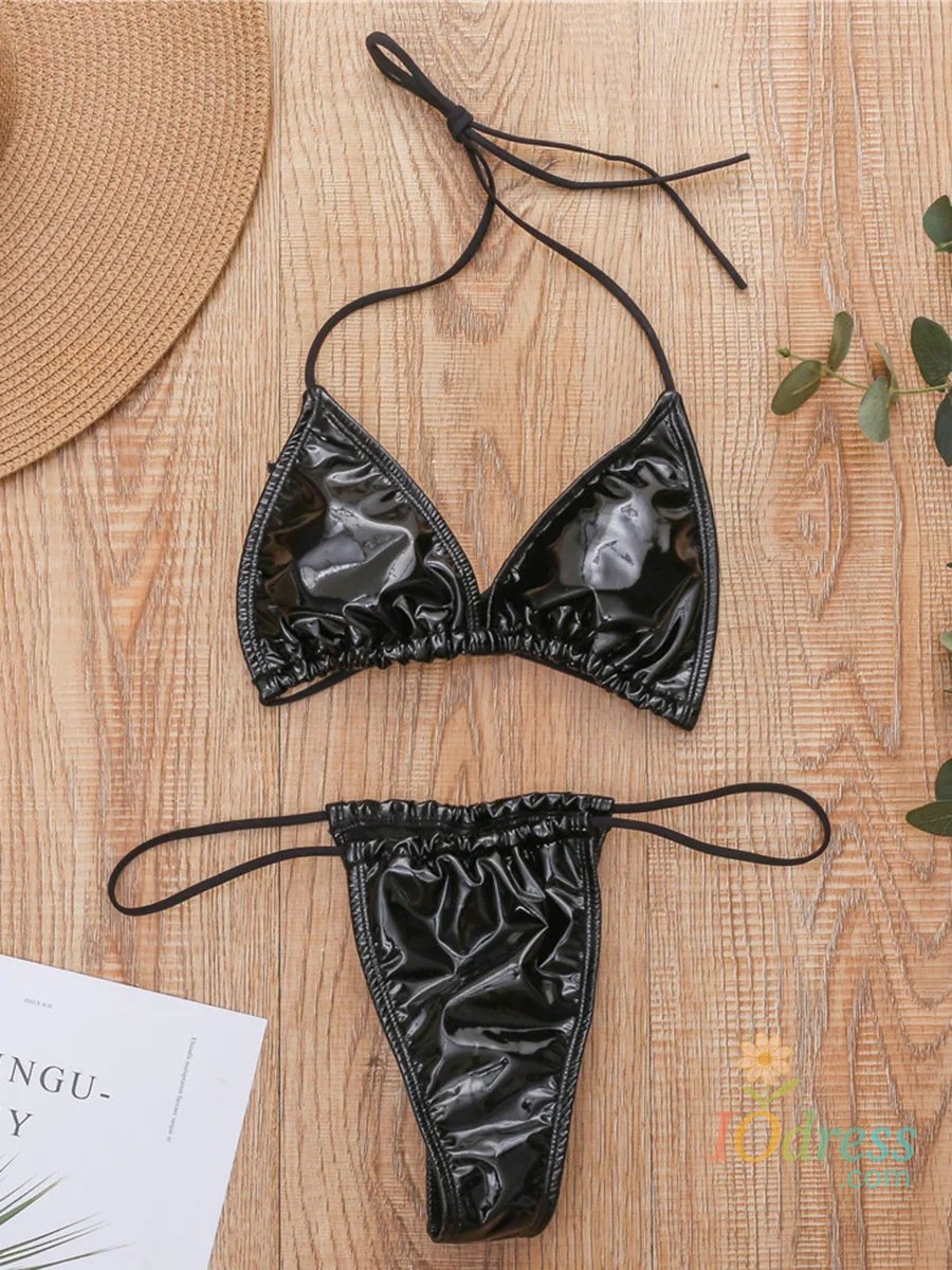 IO Dress Shiny PU Mini Micro Bikini 2025 Women Swimsuit Female Brazilian Swimwear Two Pieces Bikini Set High Cut Bathing Suit Swim Lady