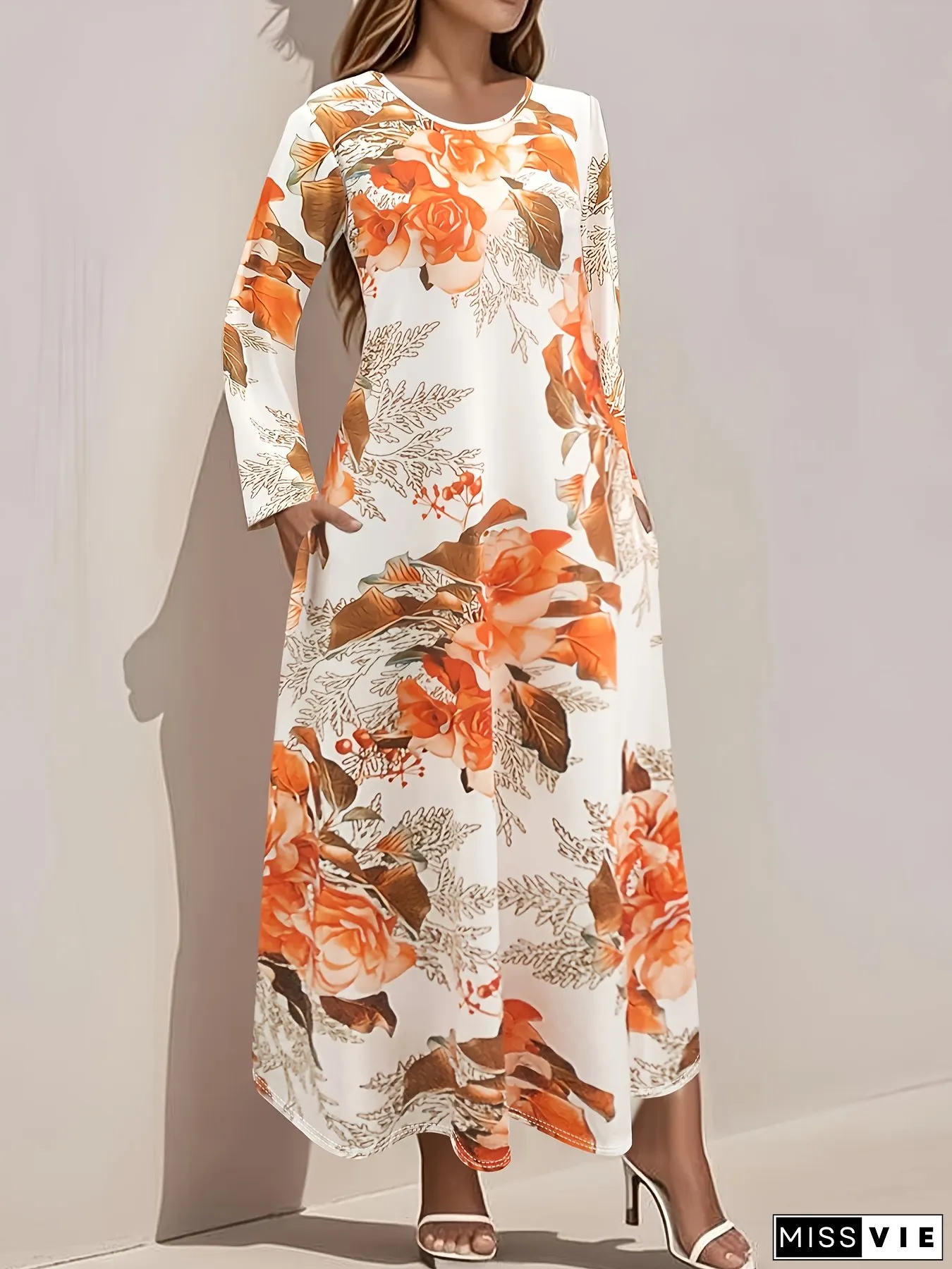 Womens Floral Maxi Dress Long Formal Casual With Machine Washable Elegant Print