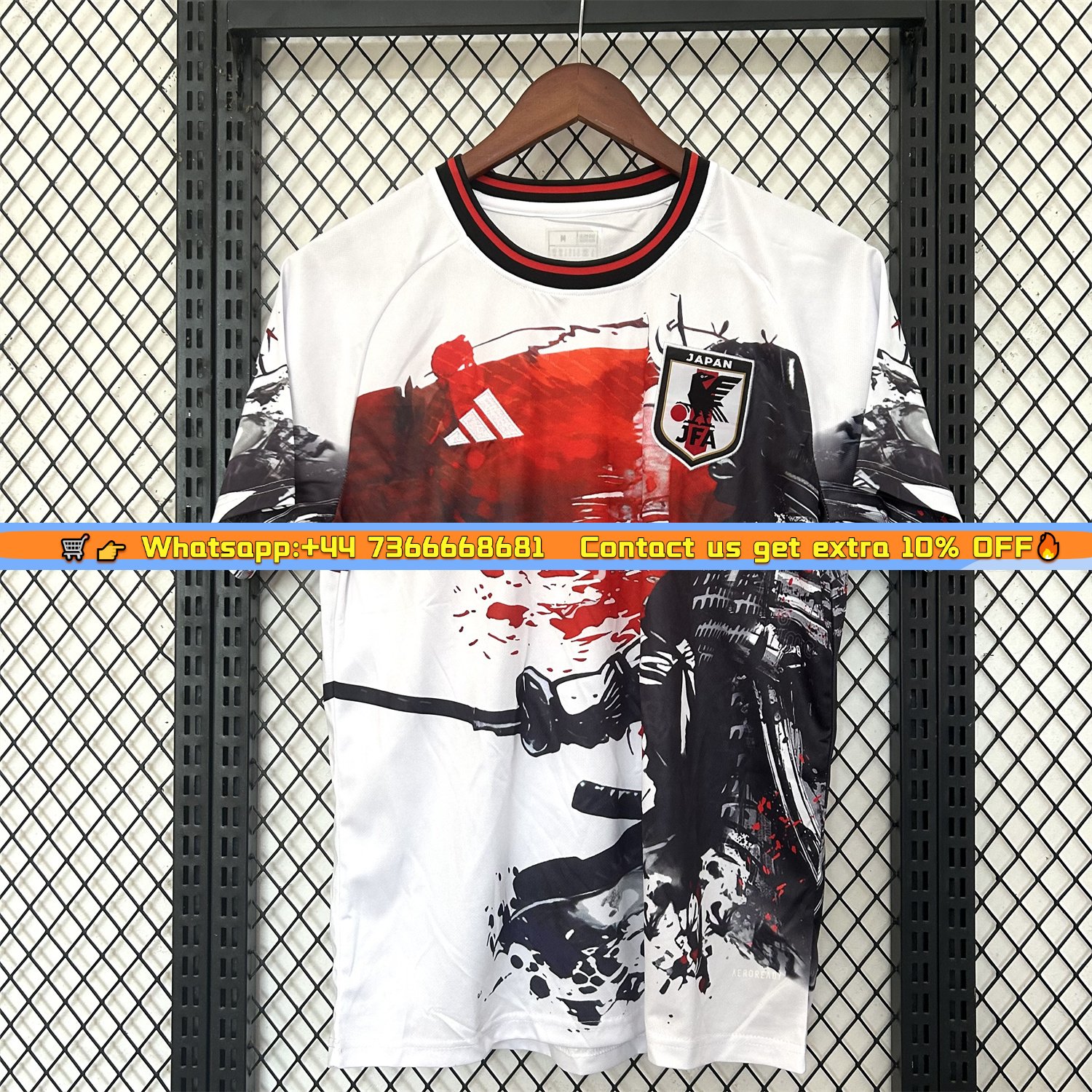 Japan 25-26 Black Samurai Silhouette White Jersey - Fans Version