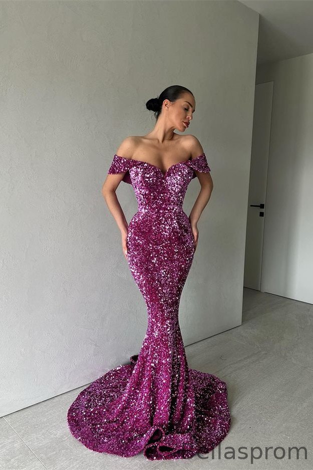 Bellasprom Mermaid Prom Dress Long Sequins Off-the-Shoulder Bellasprom