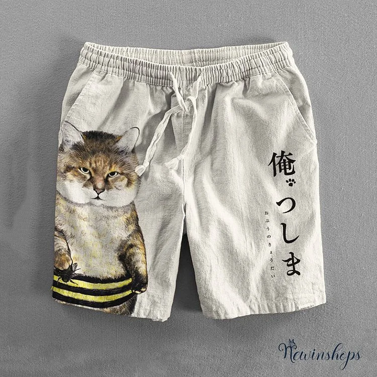 Men's Funny Cat Bee Print Art Casual Shorts