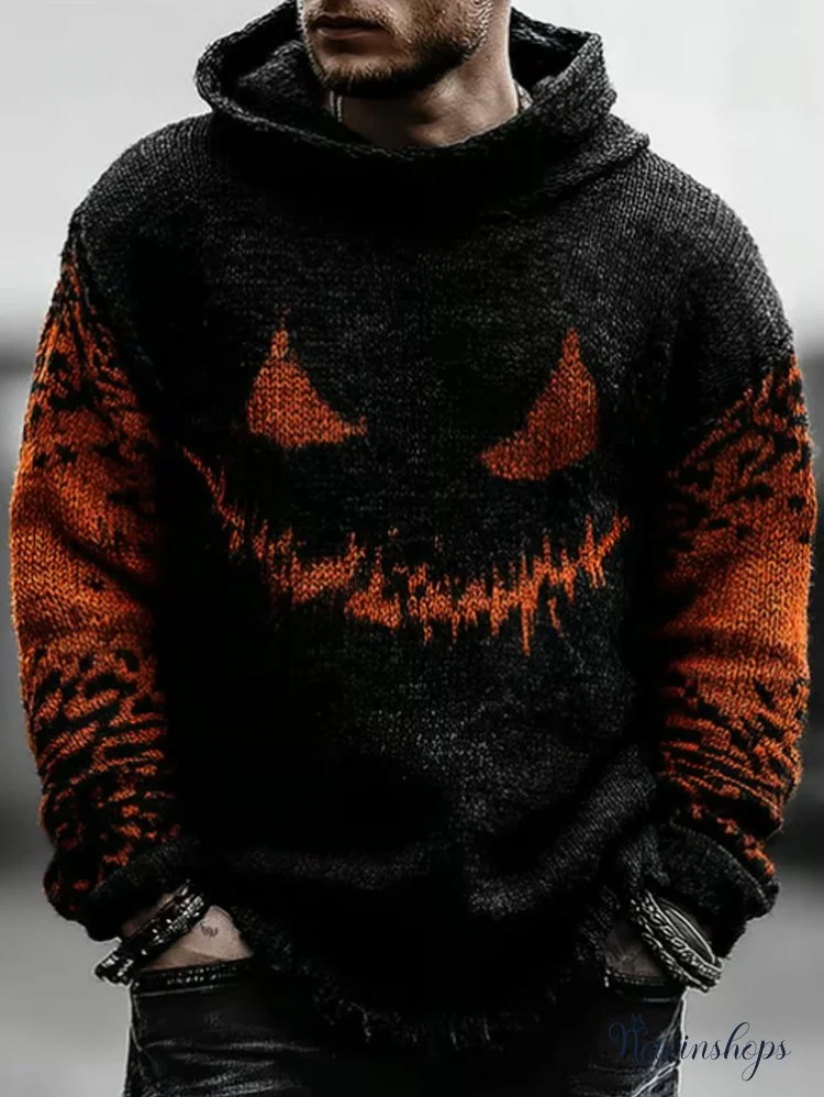 Men's Casual Party Halloween Knitted Sweater Hoodie