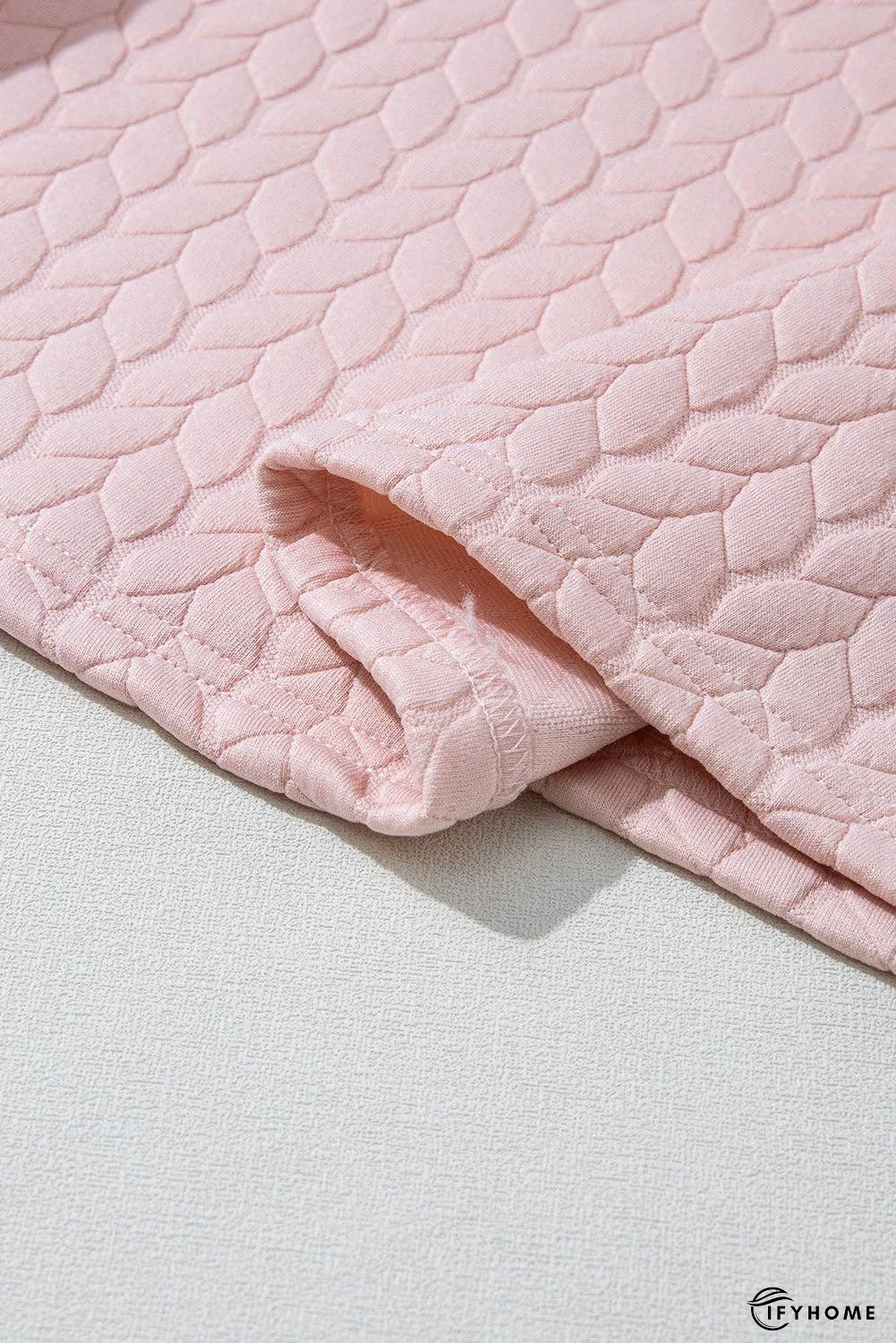 Rosy Waffle Quilted Puff Sleeve Sweatshirt | IFYHOME