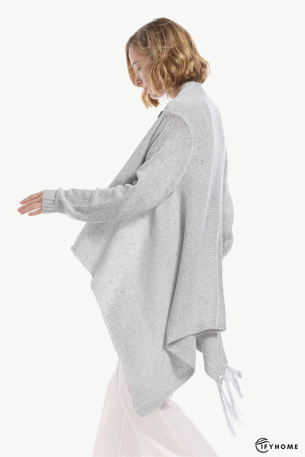One-Button Tassel Tie Asymmetrical Hem Cardigan | IFYHOME