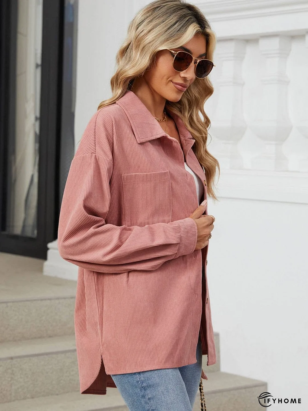 Button Up Dropped Shoulder Long Sleeve Outerwear | IFYHOME