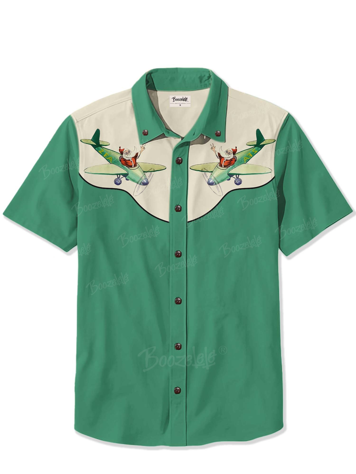 Santa Claus Flying A Plane At Christmas - 100% Cotton Shirt
