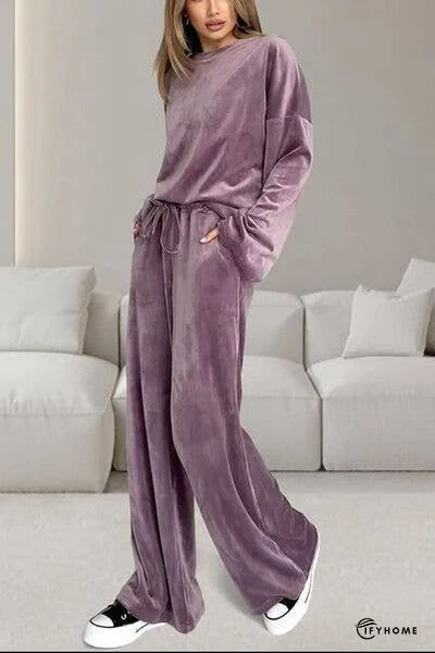 Buttery-Soft Round Neck Long Sleeve Top and Drawstring Pants Set | IFYHOME