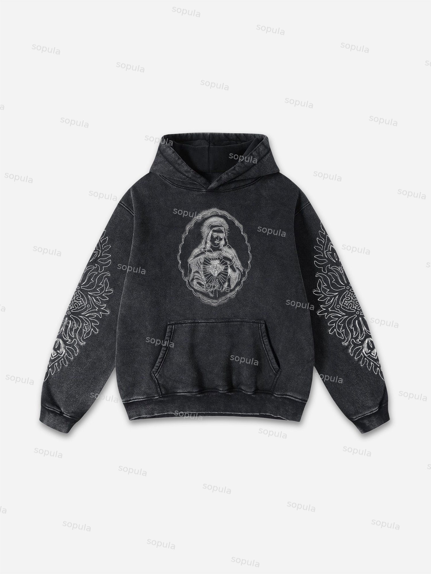 Sopula Vintage Saint Print Acid Washed Oversized Hoodie