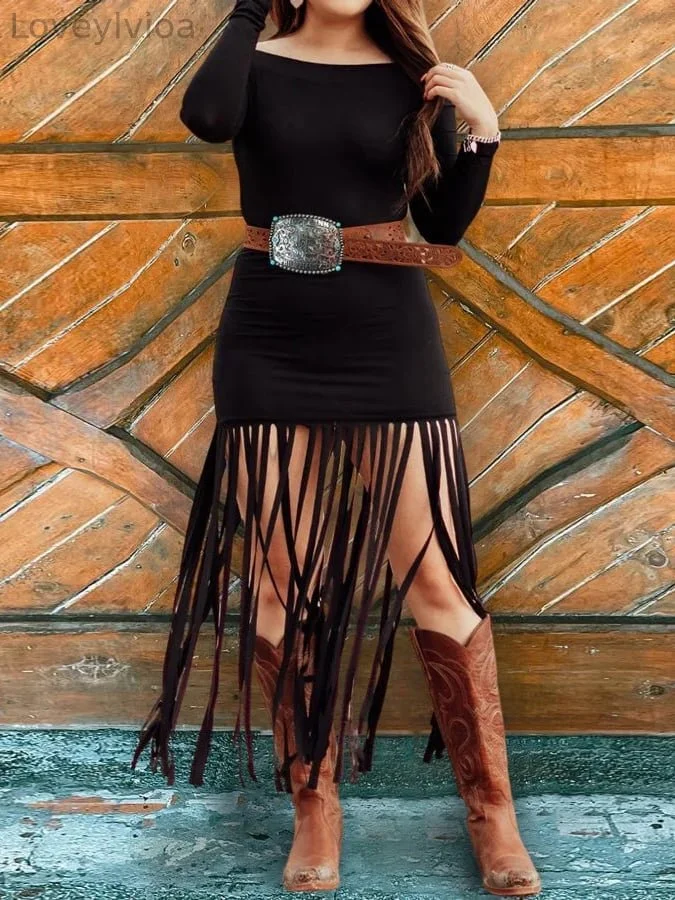 Women's Vintage Western Fringe Dress