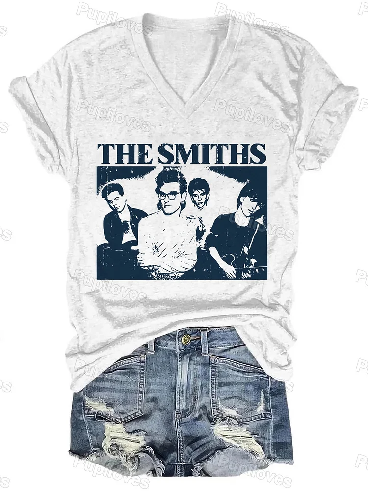 Pupiloves Pupiloves The Smiths Blue Vintage Color V-Neck T-shirt