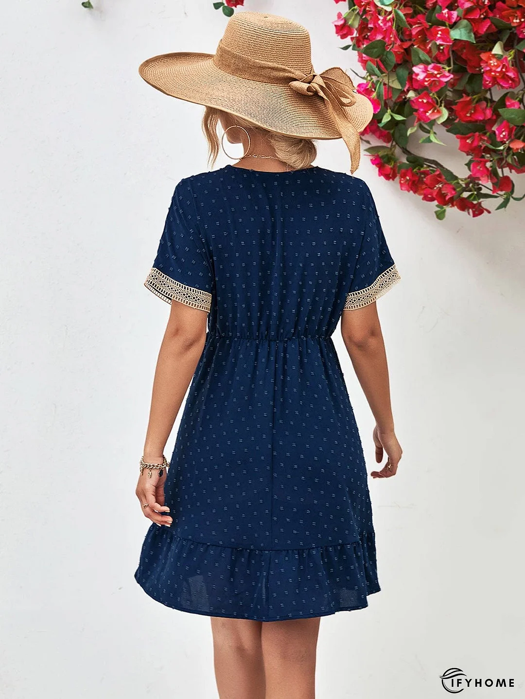 Contrast V-Neck Short Sleeve Mini Dress | IFYHOME