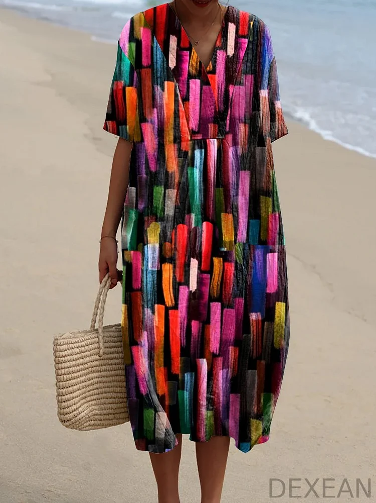 Women's Abstract Geometric  Art Print Casual Flowy Dress
