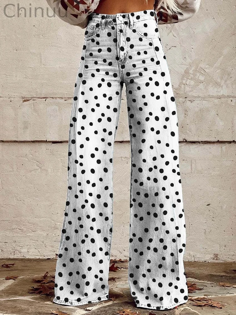 Women's Retro Classic Polka Dot Wide Leg Pants
