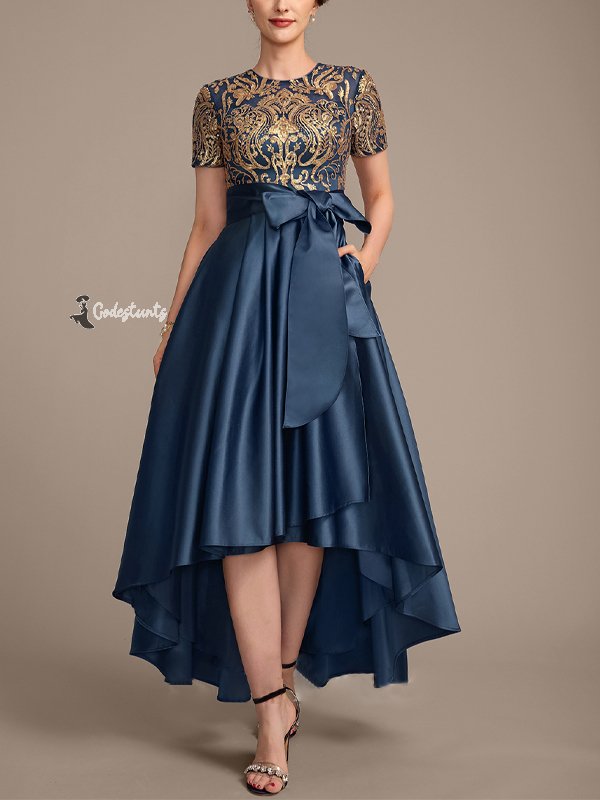 Round Neck Printed Patchwork Midi Dress