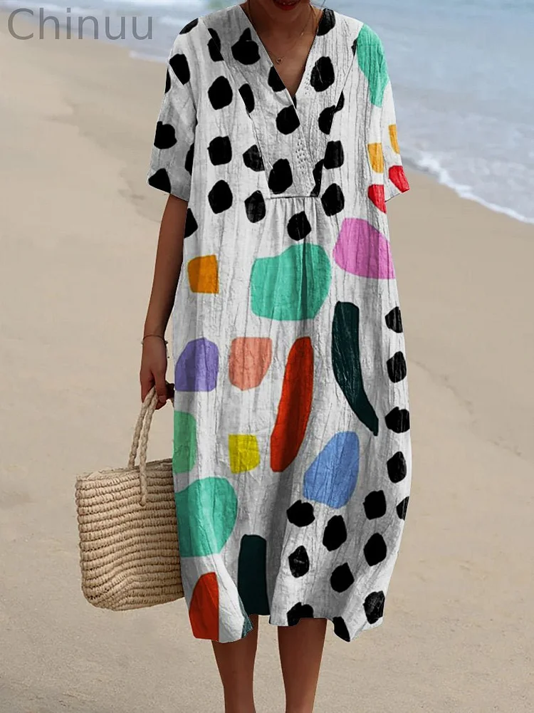 Women's Abstract Geometric  Art Print Casual Flowy Dress