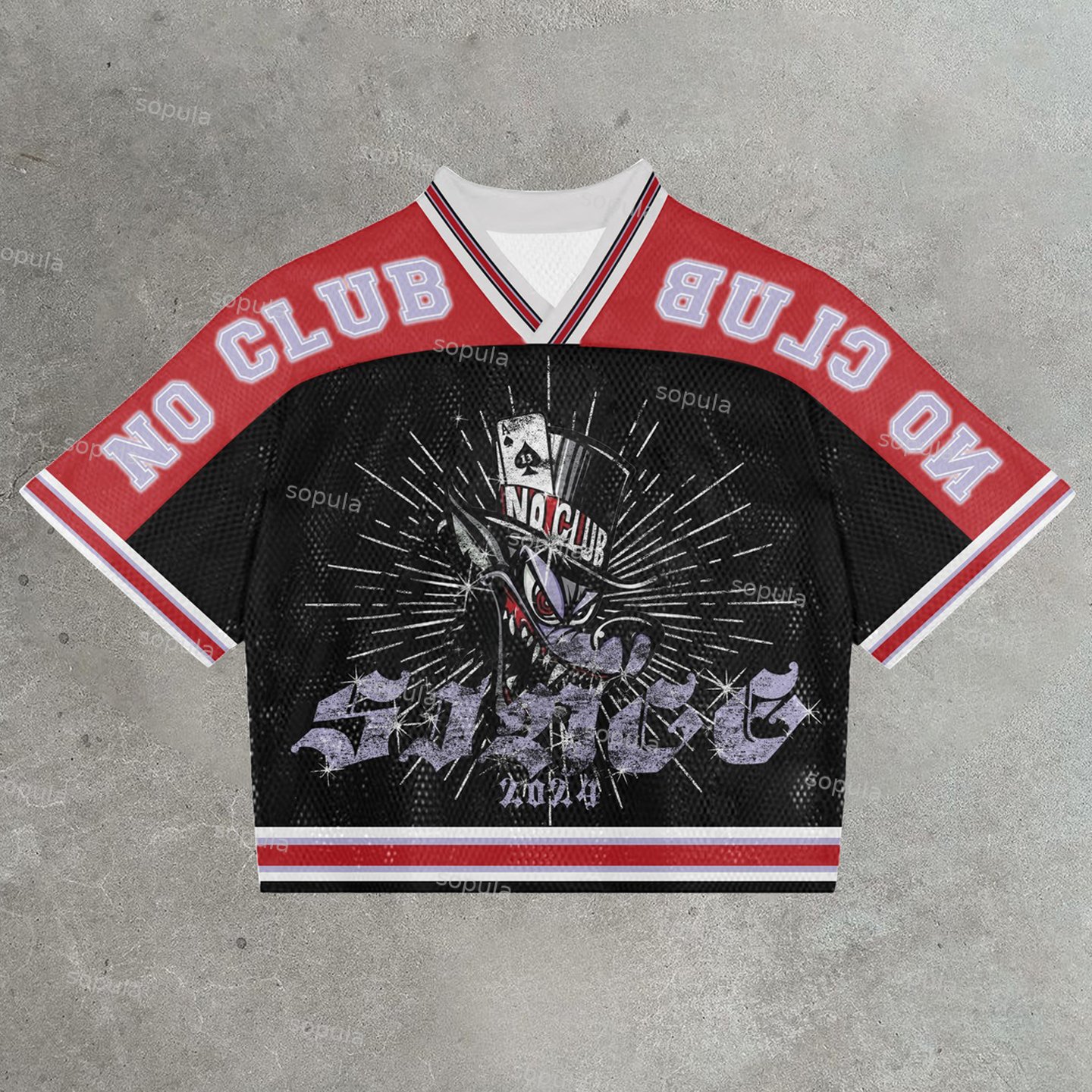 Sopula Vintage Wicked Wolf Graphics Printed Blokette Blokecore Jersey V-neck T-Shirt