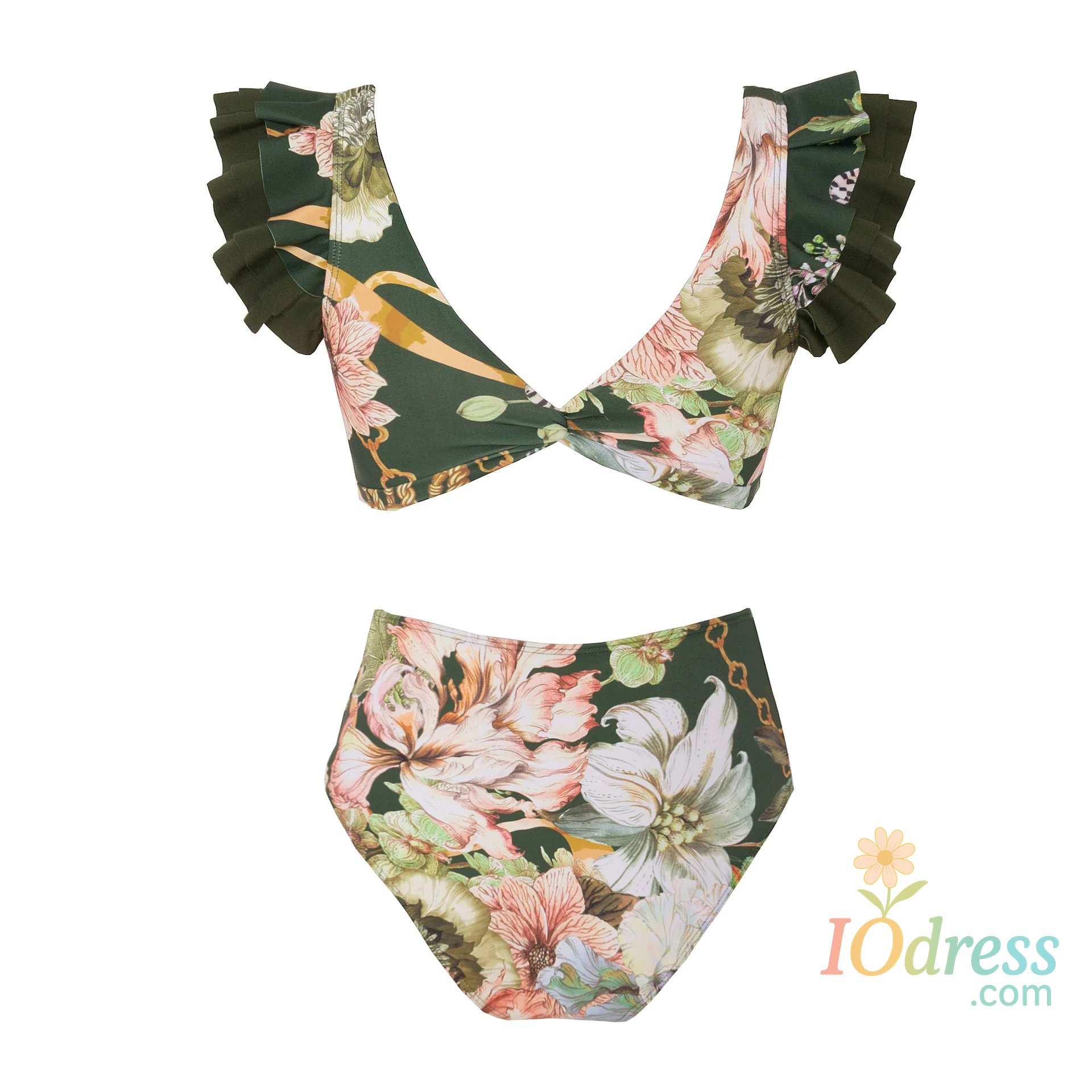 IO Dress High Waist Split Swimsuit Set Bikini 3D Flower Swimsuit Chiffon Skirt Women Print Swimwear Ruffle Beach Bathing Suit Skirt