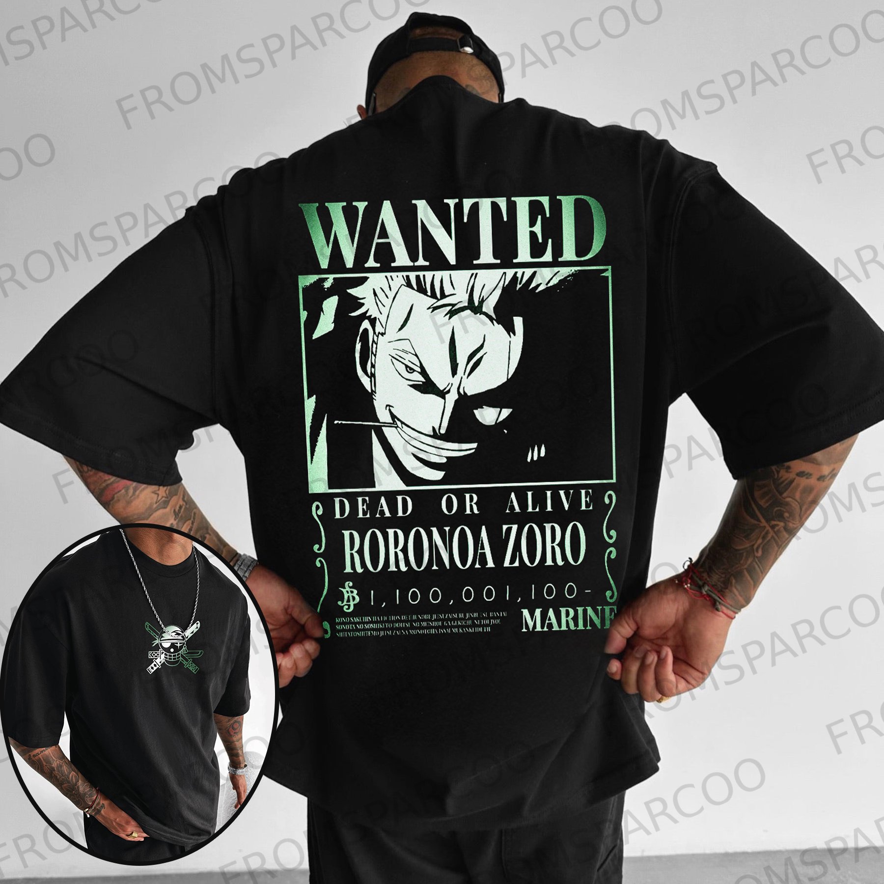 Oversized "One Piece"Wanted Roronoa Zoro Tee