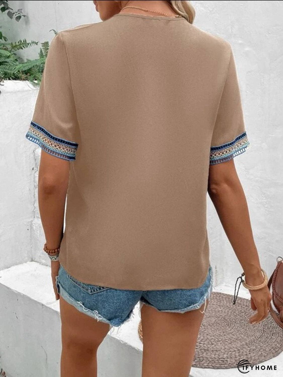 Full Size V-Neck Short Sleeve Blouse | IFYHOME