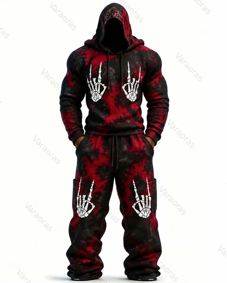 Men's Fashion Skull Print Hoodie & Pants Two-Piece Set 9824