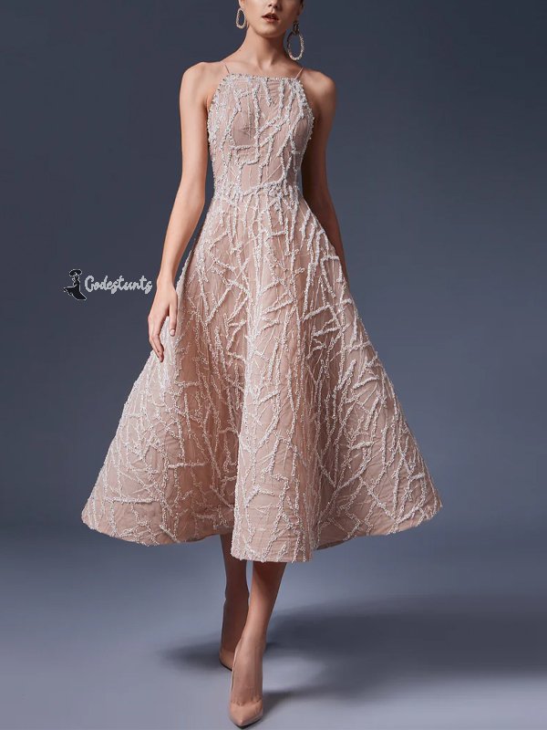 Sleeveless Lace Solid Color Midi Dress