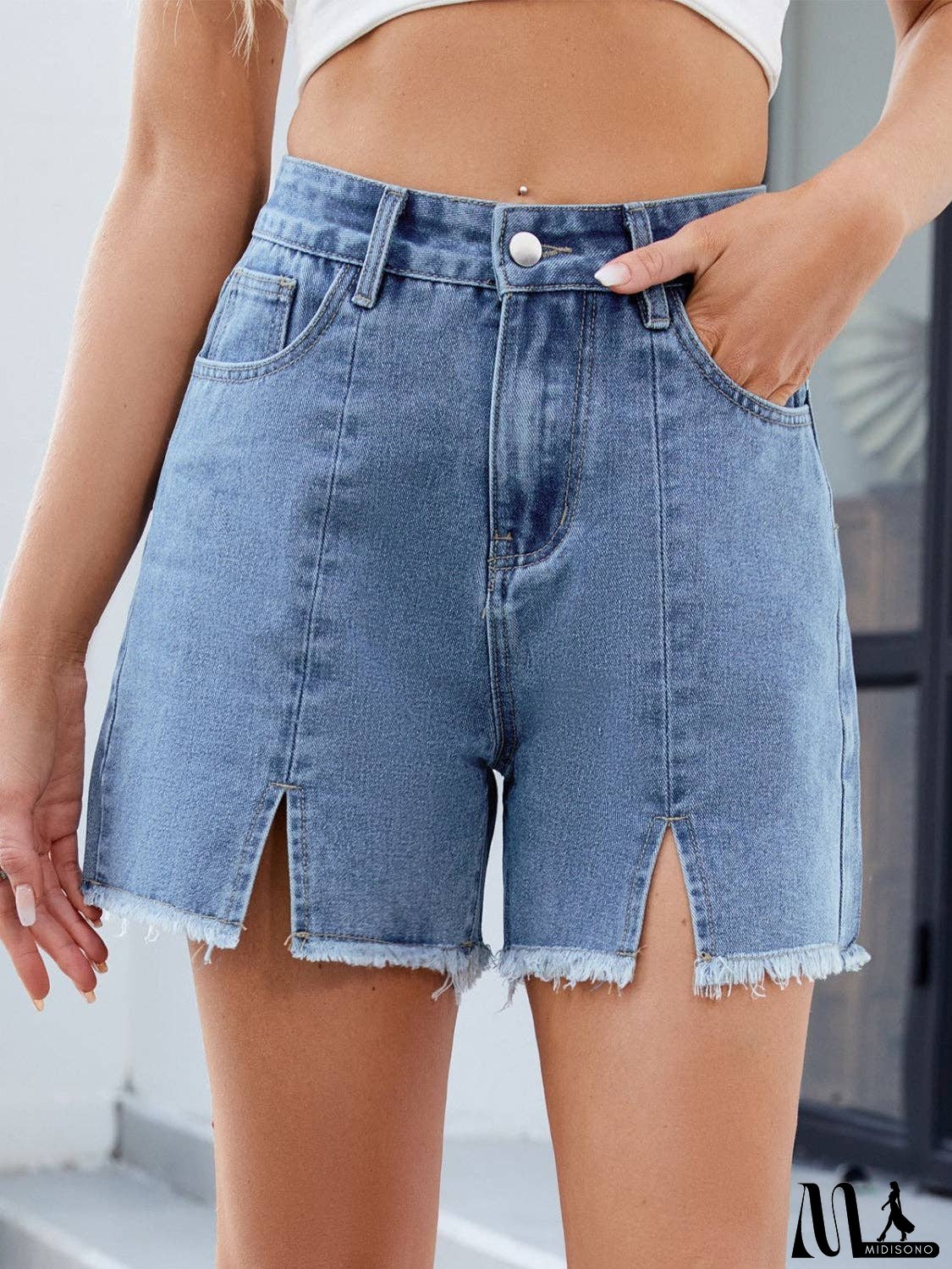 Raw Hem Slit Denim Shorts