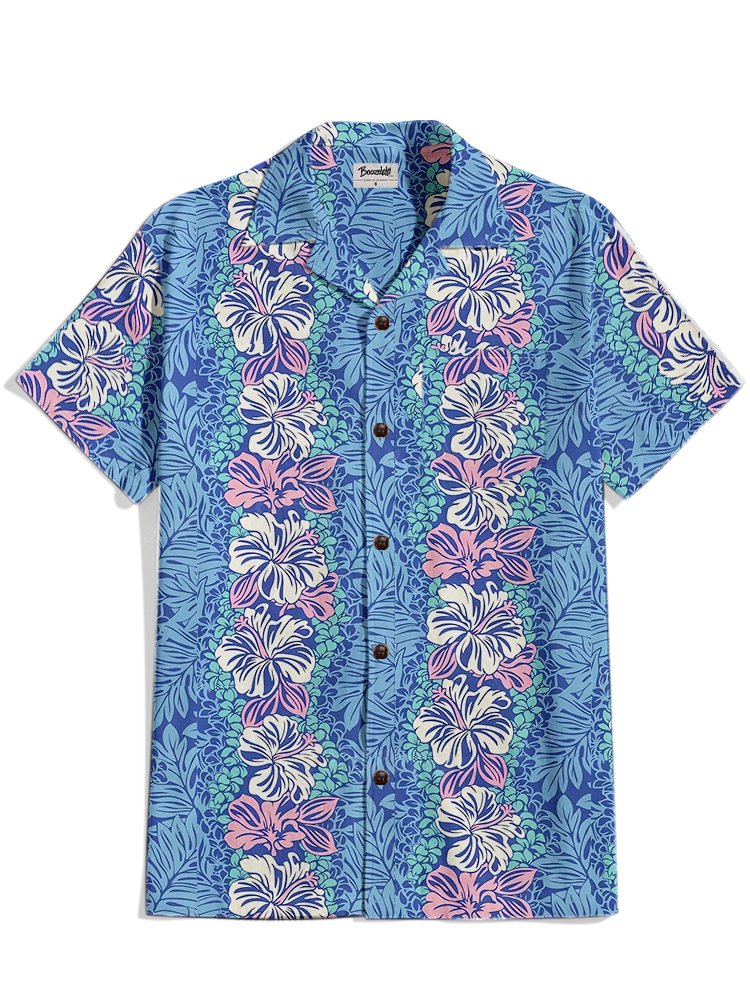 Tropical Hawaii Flower - 100% Cotton Cuban Collar Shirt
