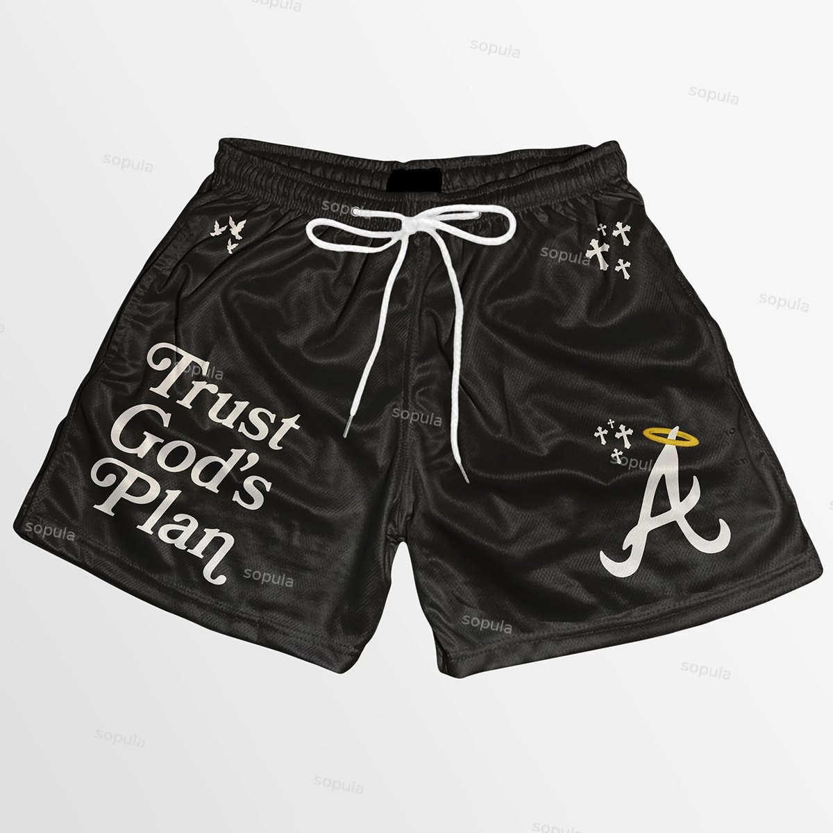 Trust God's Plan Graphic Print Mesh Shorts