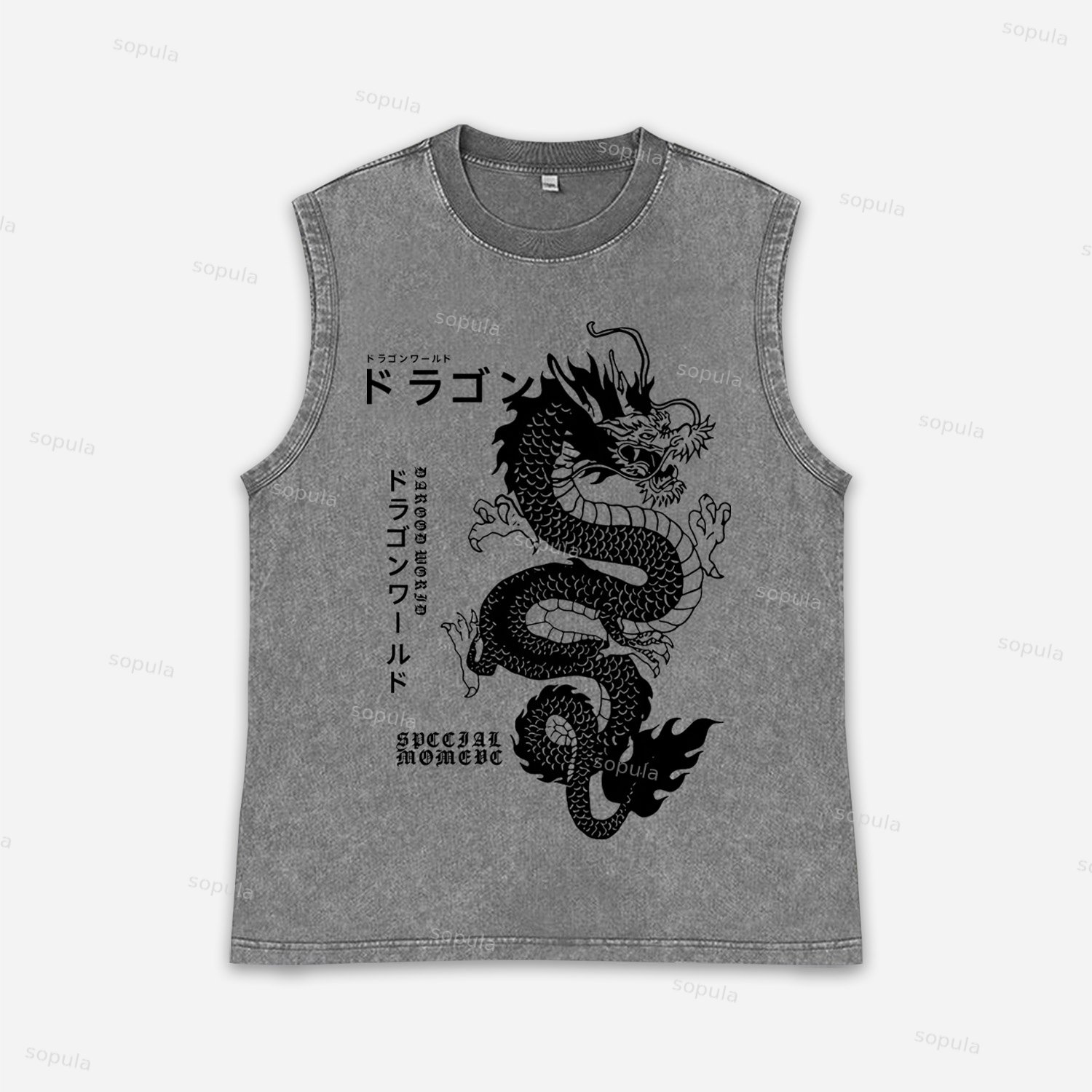 Vintage Japanese Dragon Graphic Acid Washed Tank Tops